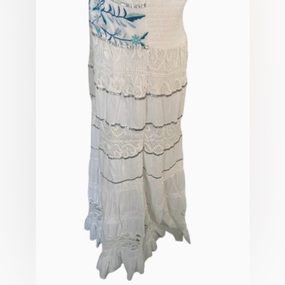 Embroidered 100% Cotton Floral Maxi Dress Medium Boston Proper Lace Boho Cottage - Picture 11 of 16